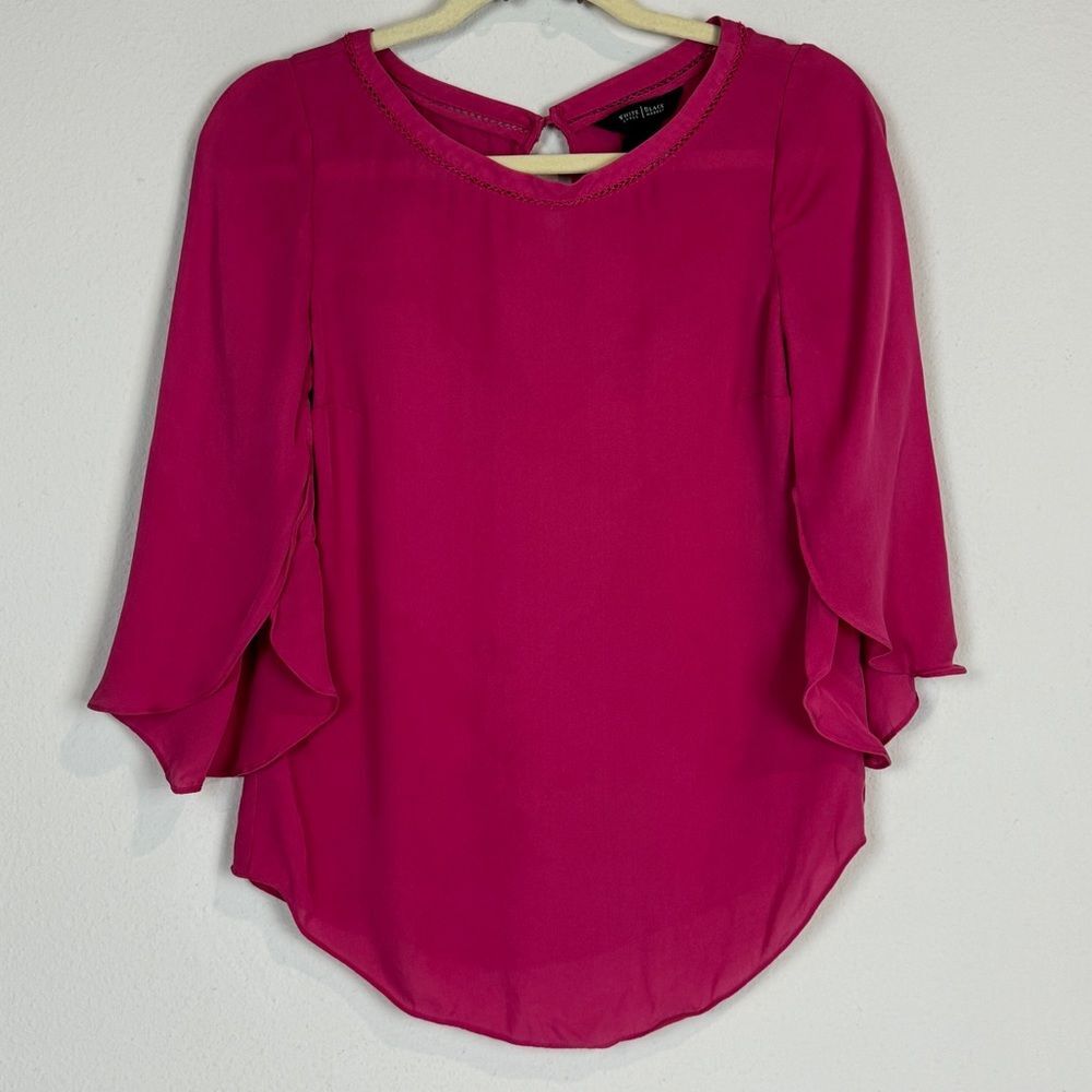 White House Black Market Fuchsia Silk Flutter Sleeve Blouse 0